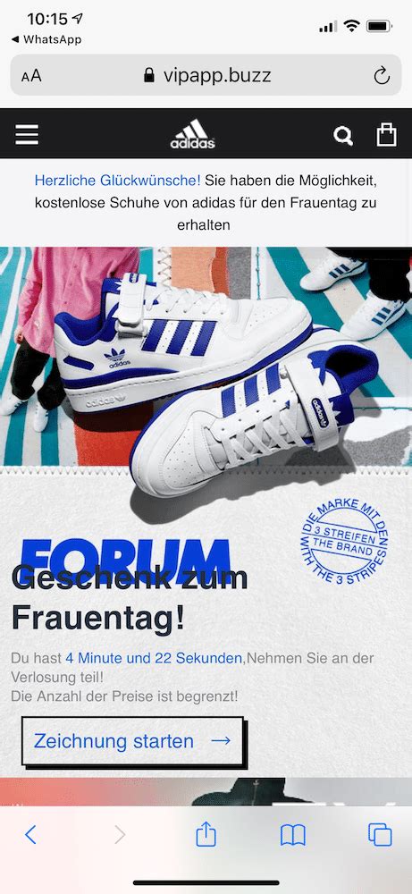 adidas schuh verlosung weltfrauentag|Gefährliche WhatsApp.